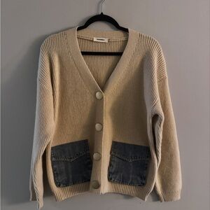 Aldo Beige Cardigan with Denim Pockets